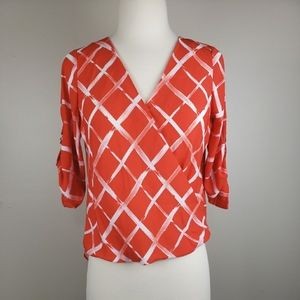 JW Styles Vneck Hi-low 3/4 Sleeve Blouse Orange XS